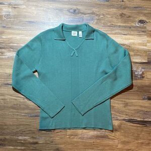 Vintage V Neck Collared  Polo Long Sleeve Wool Blend Sweater